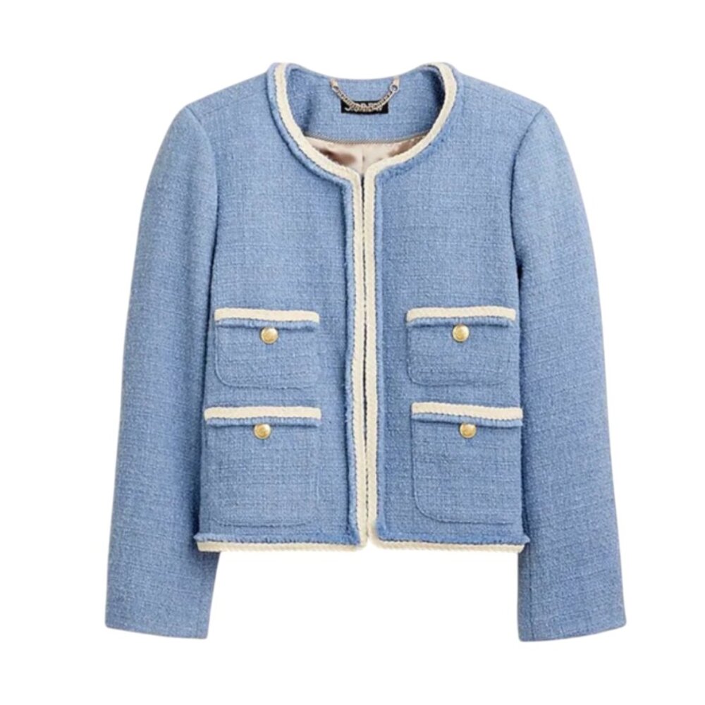 J. Crew Light Blue Tweed Blazer with Cream Trim
